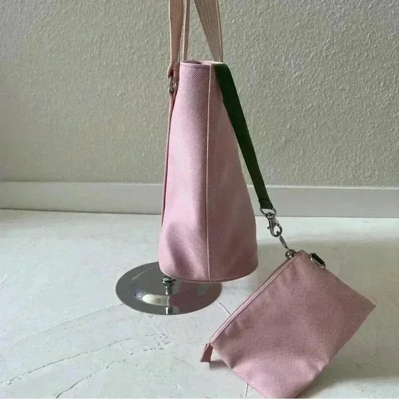 Lacoste PVC Tote Bag Baby Pink Canvas Handles Y2K Shoulder Bag Matching Wallet - Picture 5 of 16